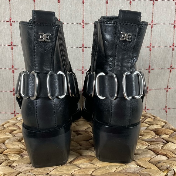 Sam Edelman “Bellamie” Black Leather Chunky Heel Ankle Bootie Square Toe Sz 5 - Picture 3 of 8